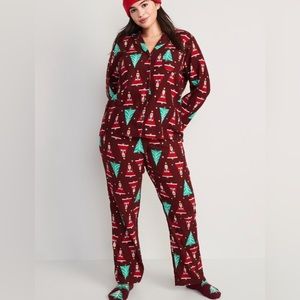 NWT Old Navy Women's XL  2-Piece Printed Flannel Pajama Set Santa In The…